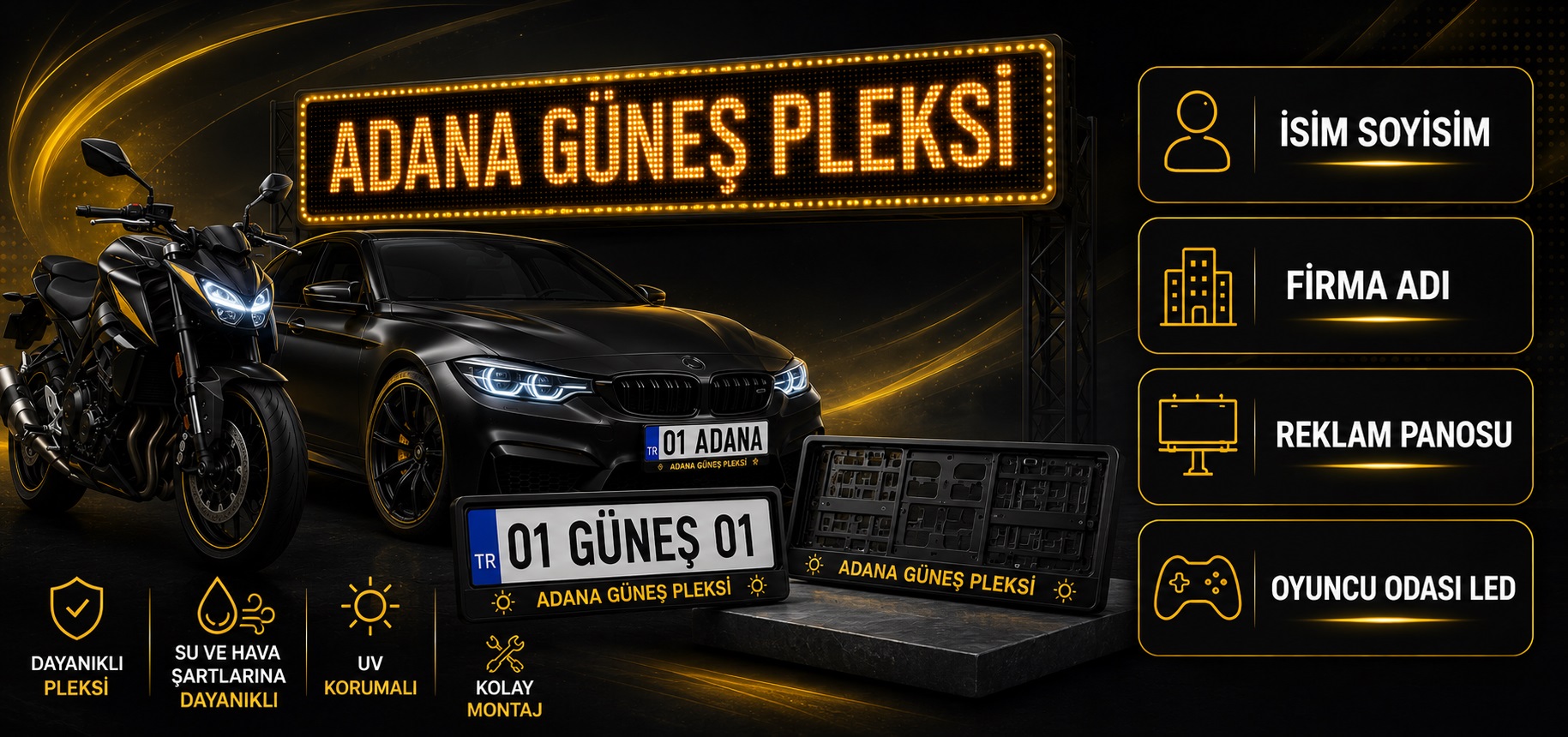 Adana Güneş Pleksi özel plakalıklar